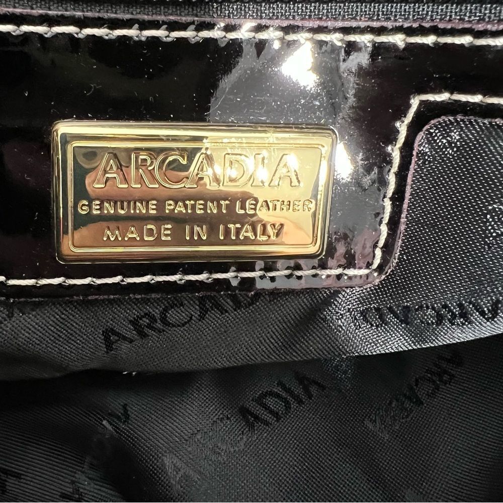 NWT Arcadia Made in Italy Black Patent‎ Leather Gold Studded Bag - Picture 11 of 15